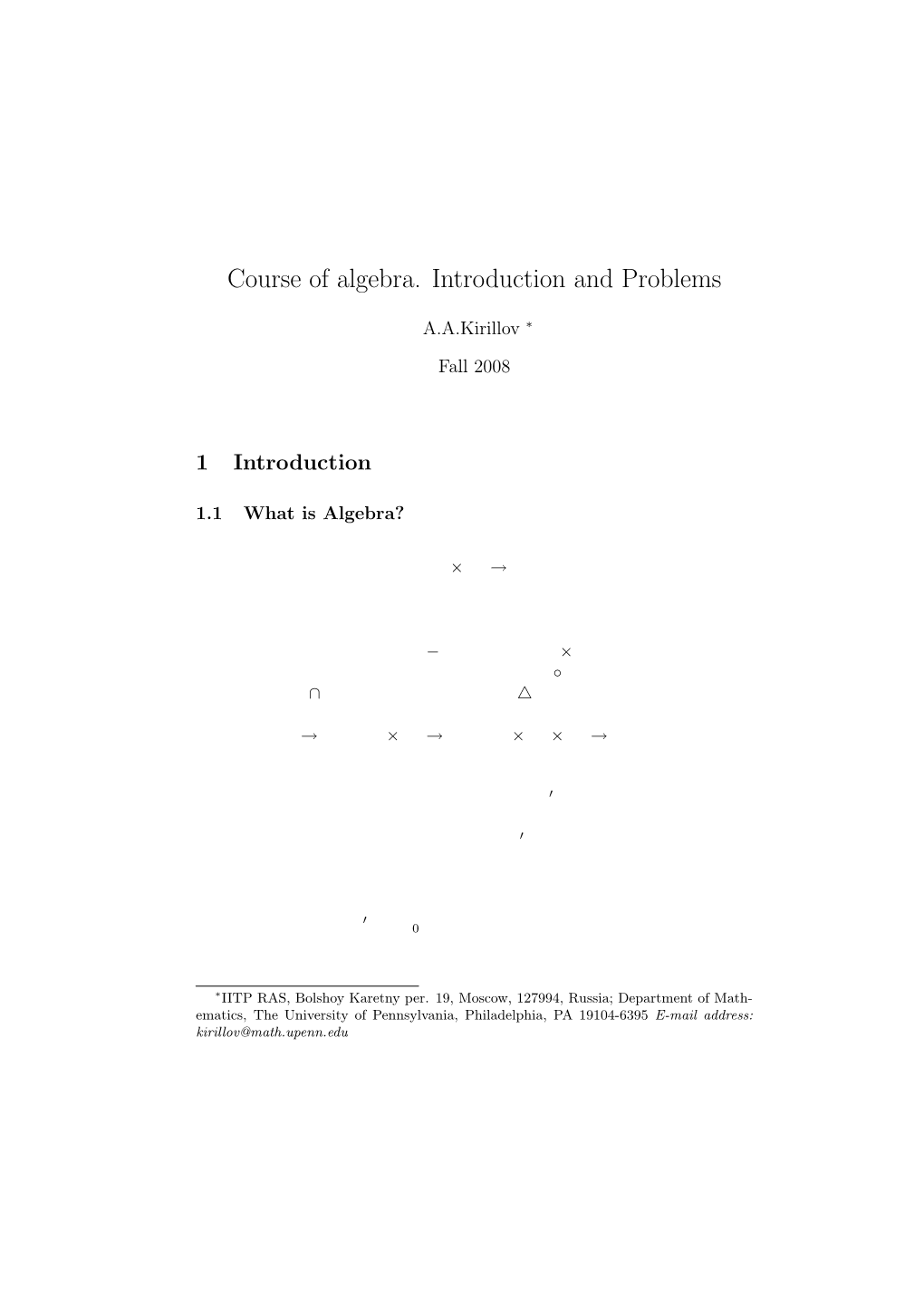 Course of Algebra. Introduction and Problems