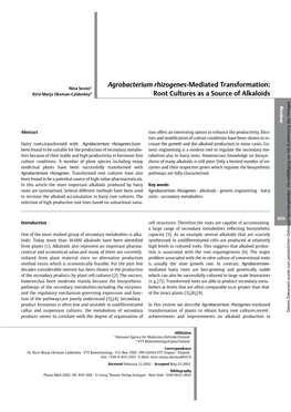 Agrobacterium Rhizogenes-Mediated Transformation: Root Cultures As A