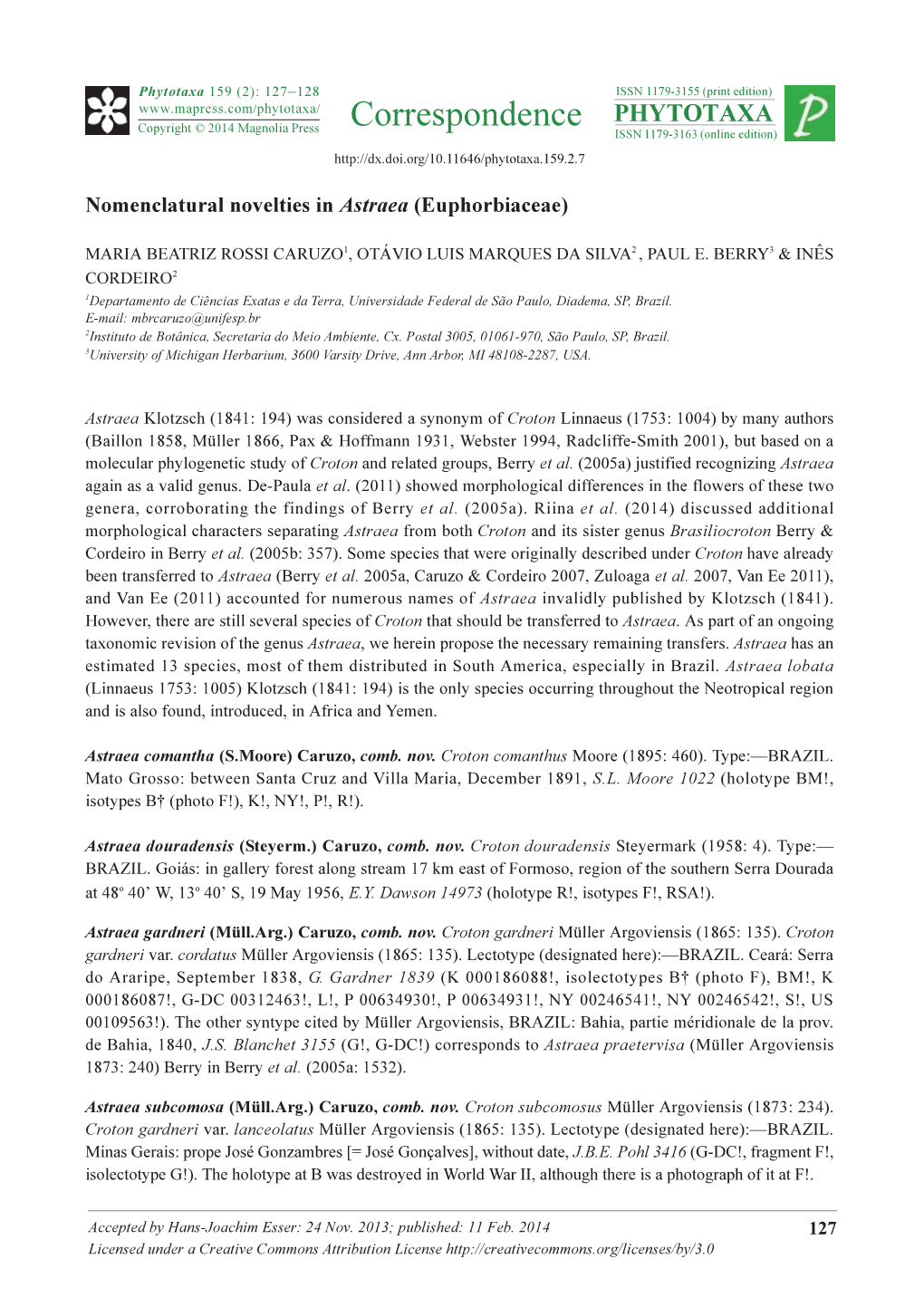 Nomenclatural Novelties in Astraea (Euphorbiaceae)