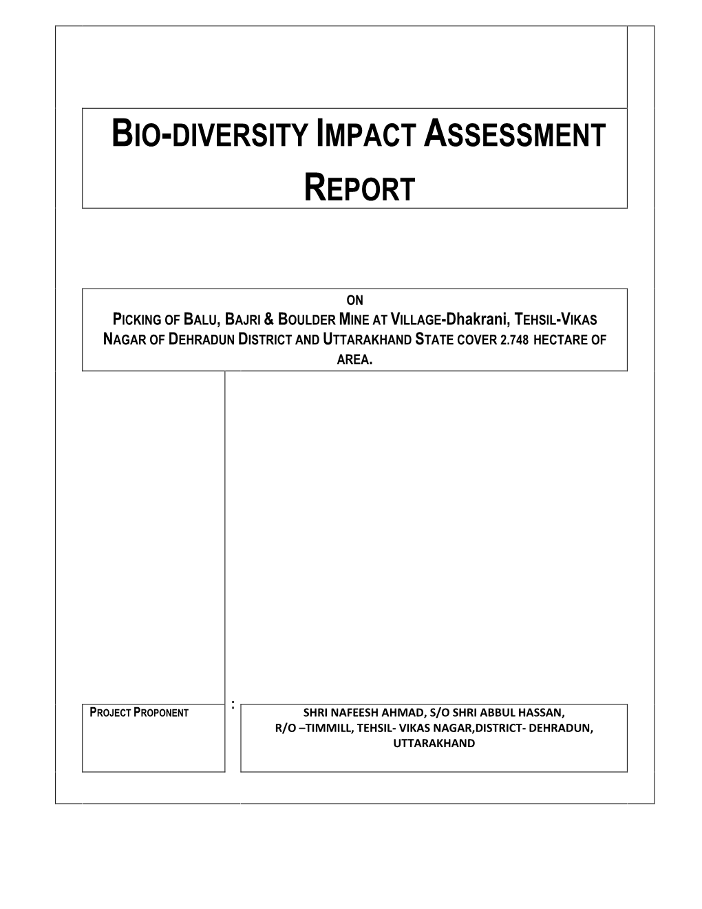 Bio-Diversity Impact Assessment Report