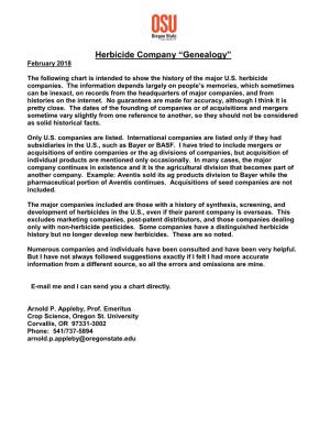 Herbicide Company “Genealogy” February 2018