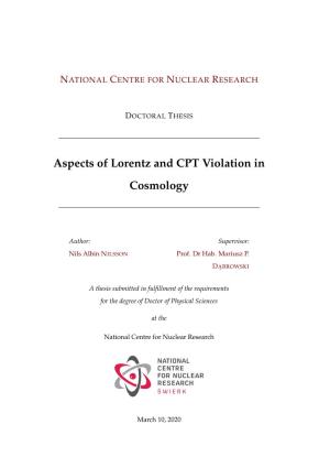 Aspects of Lorentz and CPT Violation in Cosmology