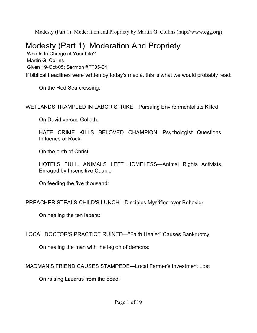 Modesty (Part 1): Moderation and Propriety by Martin G