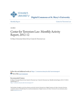 Center for Terrorism Law: Monthly Activity Report, 2012-12 St