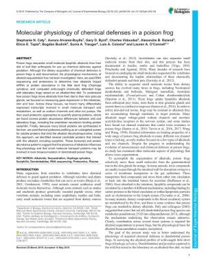 Molecular Physiology of Chemical Defenses in a Poison Frog Stephanie N
