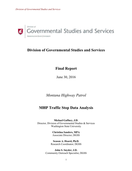 Division of Governmental Studies and Services Final Report Montana