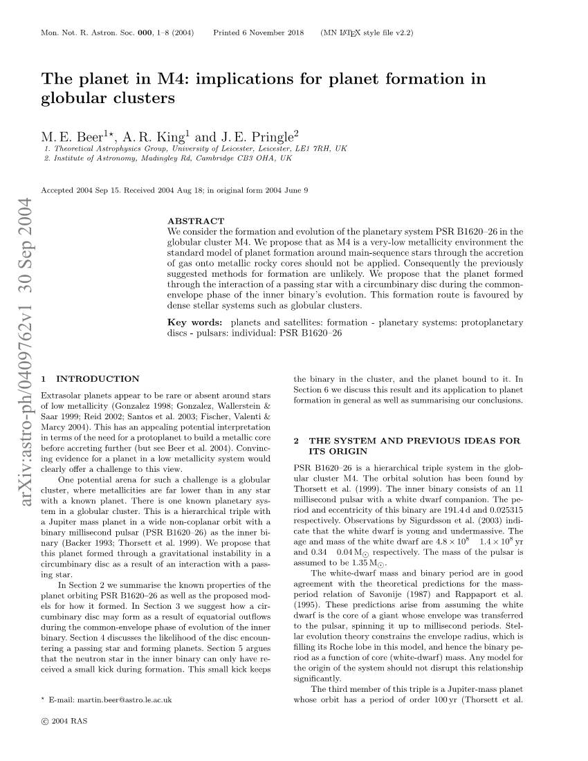 Implications for Planet Formation in Globular Clusters 3 Has Signiﬁcant Rotation (See Pringle 1989)