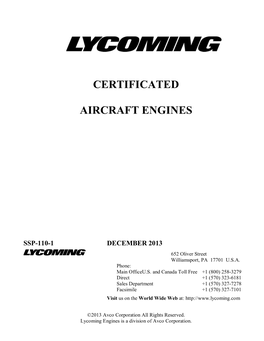 Certificated Aircraft Engines