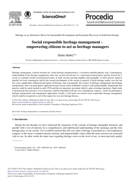 Social Responsible Heritage Management - Empowering Citizens to Act As Heritage Managers