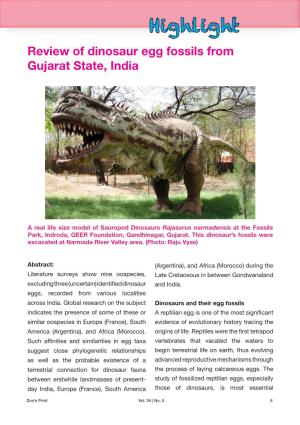 Highlight Review of Dinosaur Egg Fossils from Gujarat State, India
