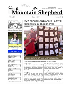Mountain Shepherd Volume 33 October 2015 Number 10 56Th Annual Lord’S Acre Festival Successful at Ruritan Park September 12, 2015