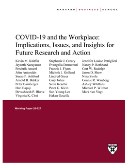 COVID-19 and the Workplace: Implications, Issues, and Insights for Future Research and Action
