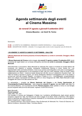 29 Agenda Cmassimo Dal 31.08 Al 06.09.2012
