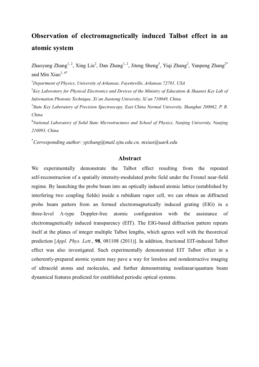 Observation of Electromagnetically Induced Talbot Effect in an Atomic System