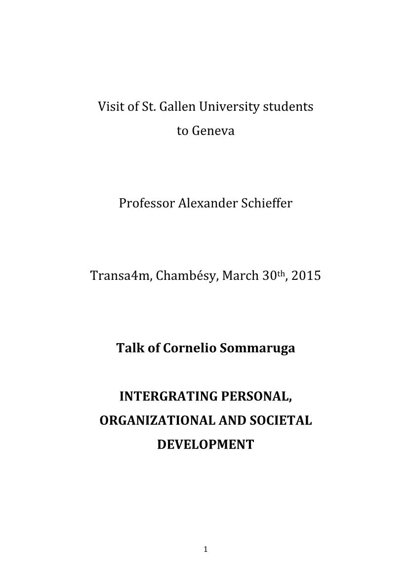 Visit of St. Gallen University Students to Geneva Professor Alexander