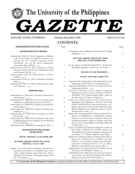 GAZETTE VOLUME XXXIX, NUMBER 4 October-December 2008 ISSN No