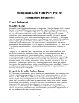 Hempstead Lake State Park Project Information Document Project Background