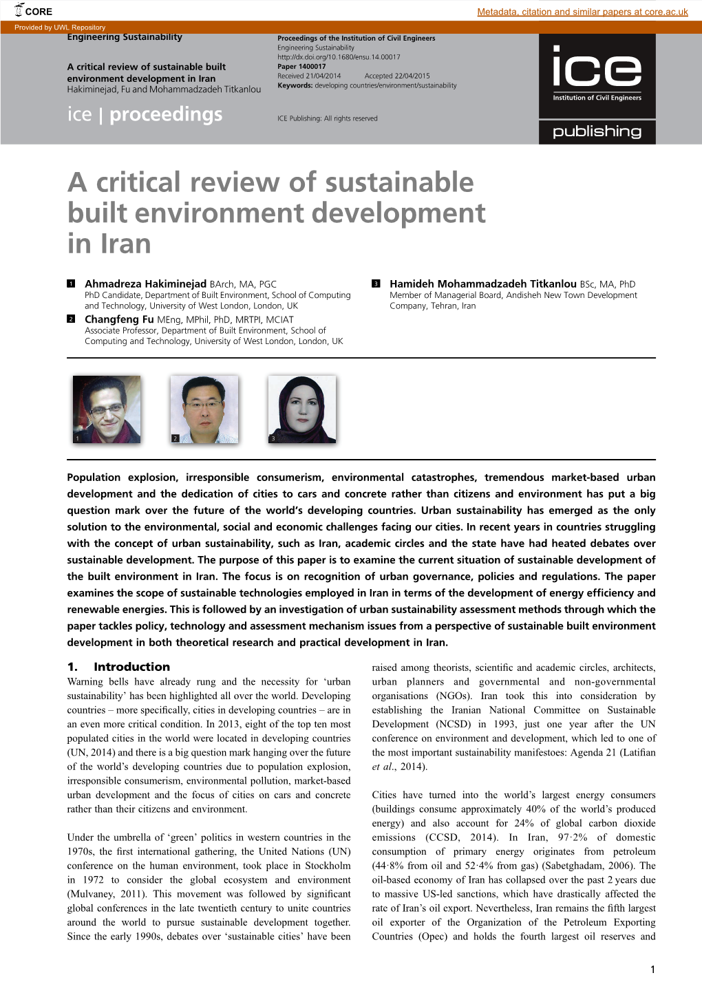 A Critical Review of Sustainable Built Environment Development in Iran