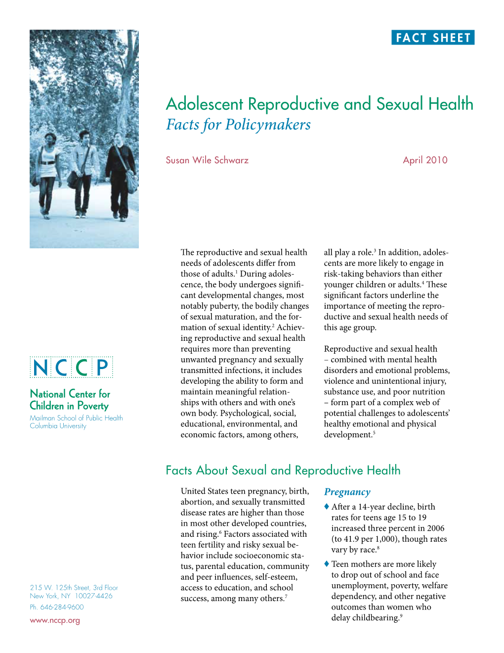 Adolescent Reproductive and Sexual Health Facts for Policymakers