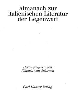 Almanach Zur Italienischen Literatur Der Gegenwart