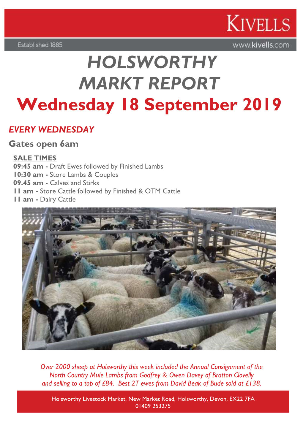 HOLSWORTHY MARKT REPORT Wednesday 18 September 2019