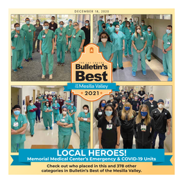 LOCAL HEROES! Memorial Medical Center’S Emergency & COVID-19 Units Check out Who Placed in This and 378 Other Categories in Bulletin’S Best of the Mesilla Valley