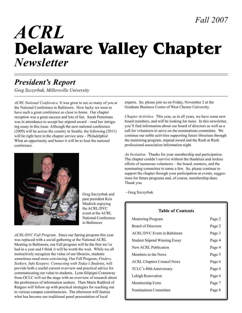 Delaware Valley Chapter Newsletter