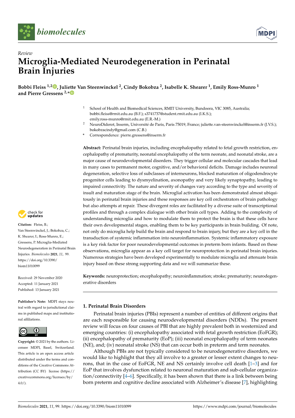 Microglia-Mediated Neurodegeneration in Perinatal Brain Injuries