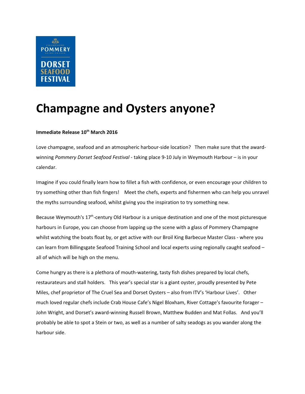 Champagne and Oysters Anyone?