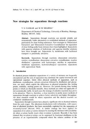New Strategies for Separations Through Reactions