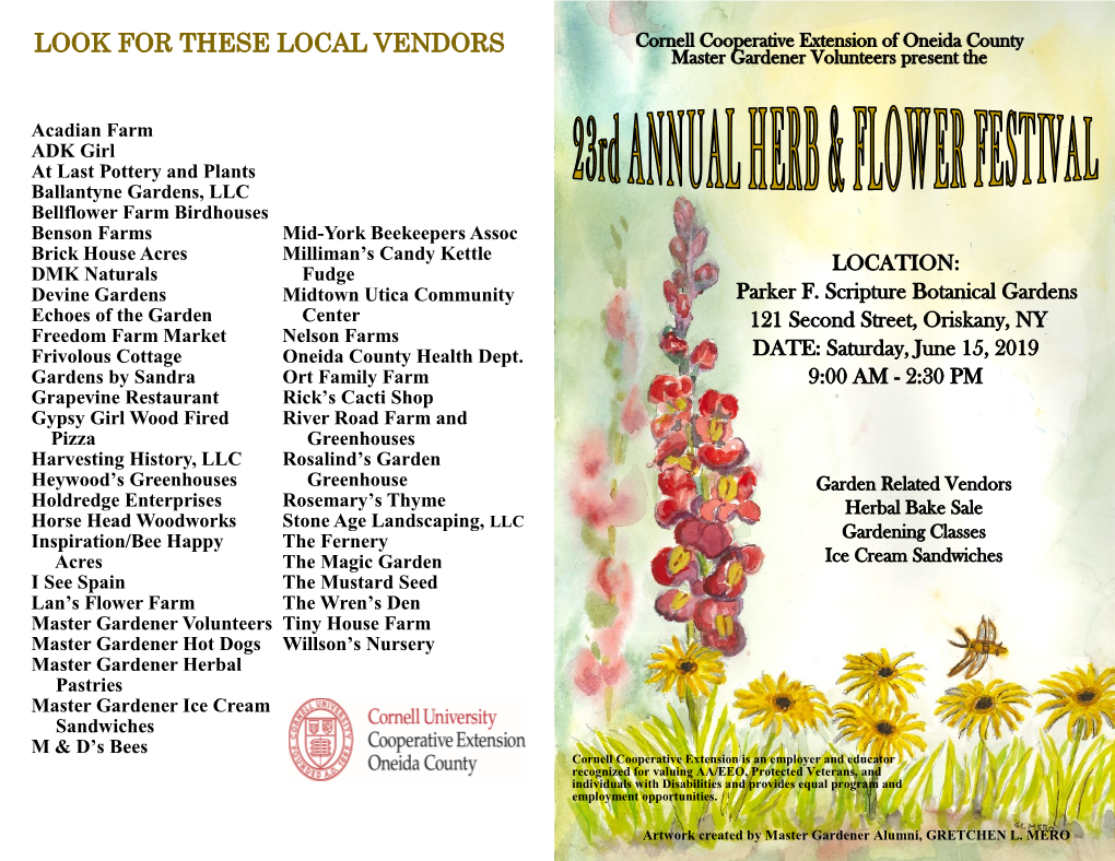 LOOK for THESE LOCAL VENDORS Cornell Cooperative Extension of Oneida County Master Gardener Volunteers Present The
