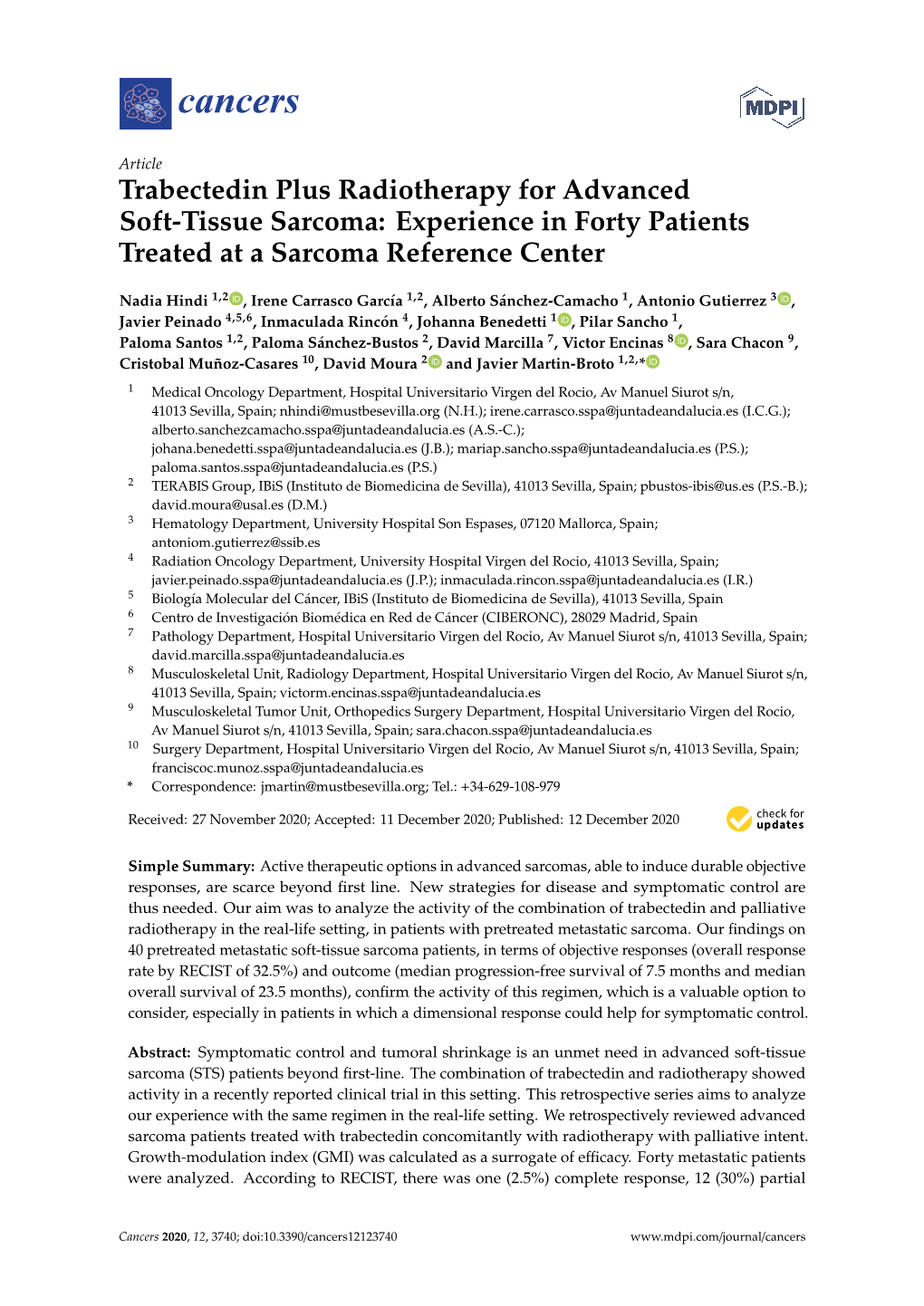 Trabectedin Plus Radiotherapy for Advanced Soft-Tissue Sarcoma: Experience in Forty Patients Treated at a Sarcoma Reference Center