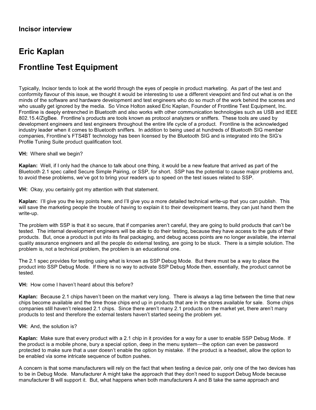 Eric Kaplan Frontline Test Equipment