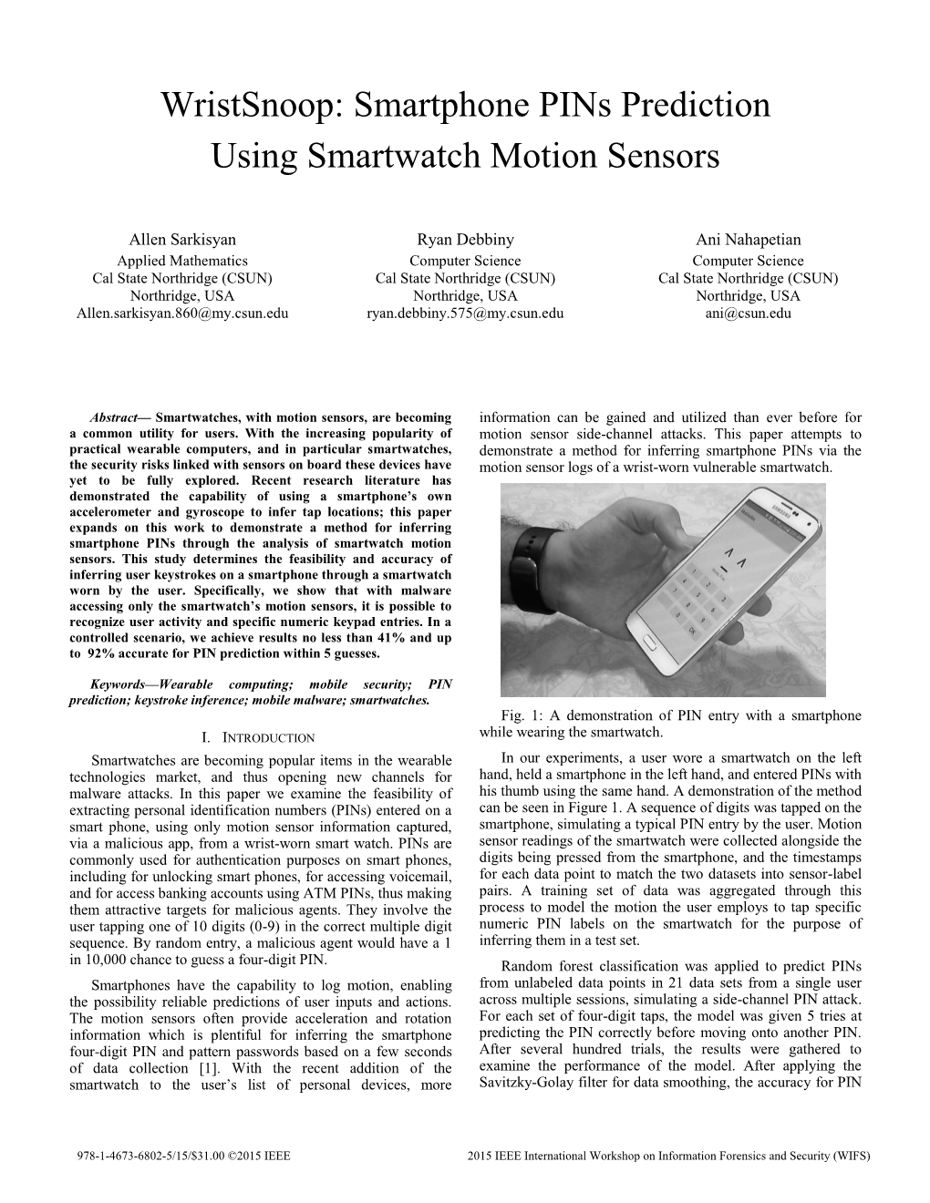 Smartphone Pins Prediction Using Smartwatch Motion Sensors