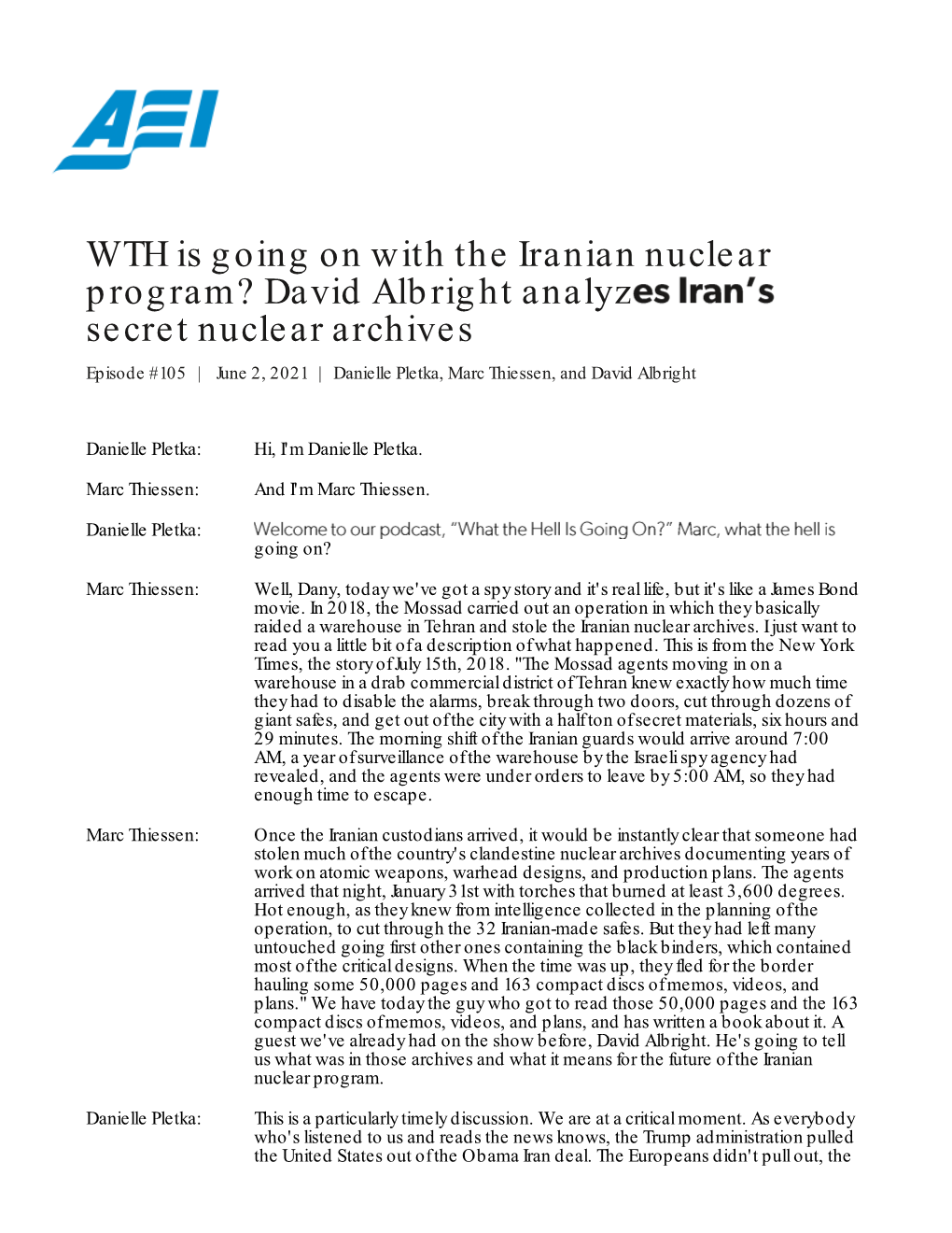 WTH Is Going on with the Iranian Nuclear Program? David Albright Analyz Secret Nuclear Archives