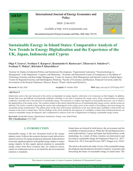 Sustainable Energy in Island States: Comparative Analysis of New Trends in Energy Digitalization and the Experience of the UK, Japan, Indonesia and Cyprus