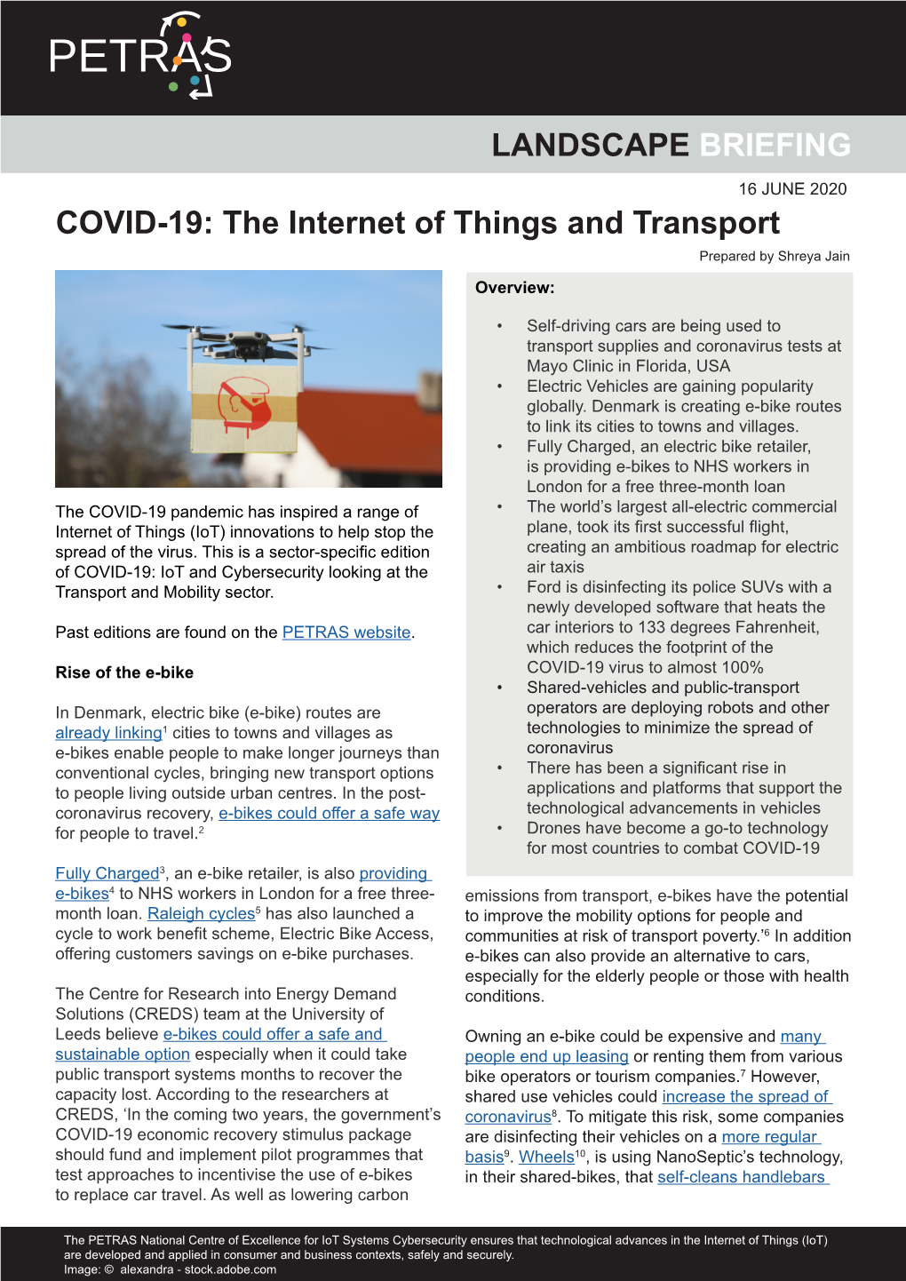 COVID-19: the Internet of Things and Transport Prepared by Shreya Jain