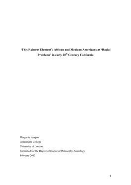 African and Mexican Americans As 'Racial Problems' in Early 20Th