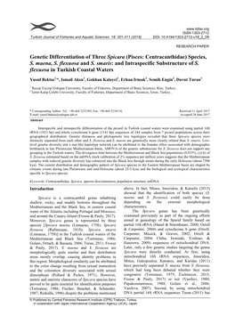 Genetic Differentiation of Three Spicara (Pisces: Centracanthidae) Species, S. Maena, S. Flexuosa and S. Smaris: and Intraspecific Substructure of S