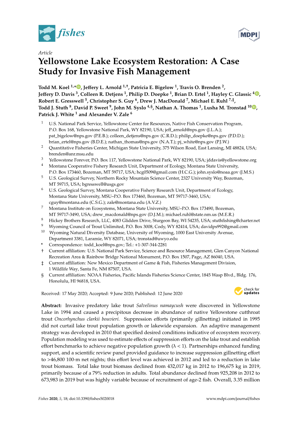Yellowstone Lake Ecosystem Restoration: a Case Study for Invasive Fish Management
