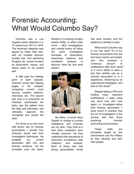 Forensic Accounting: What Would Columbo Say?