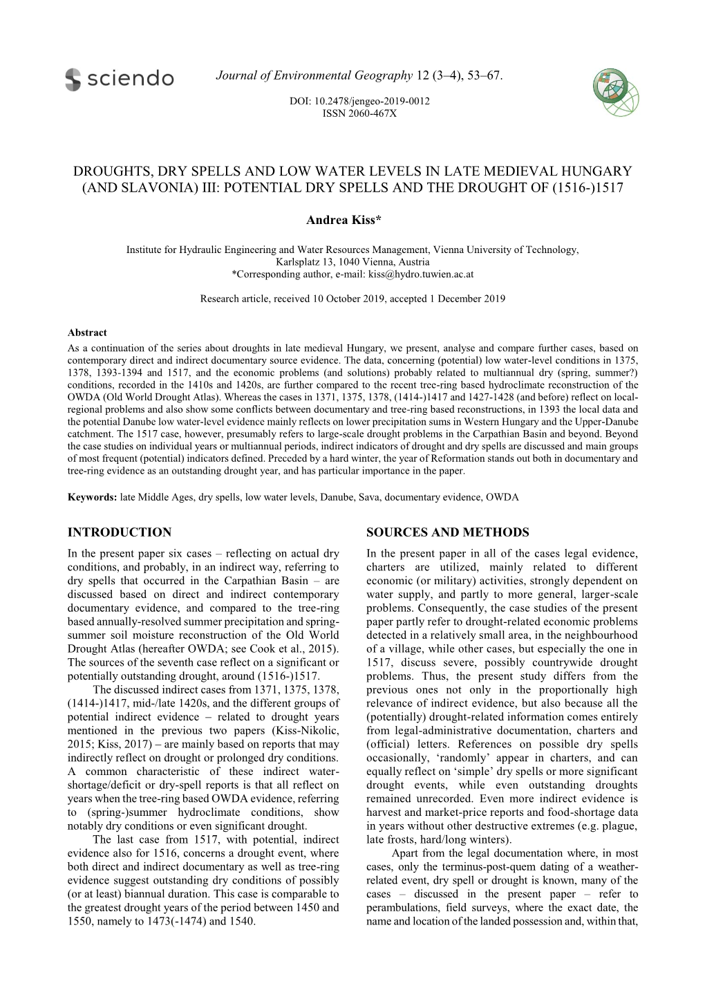 Potential Dry Spells and the Drought of (1516-)1517