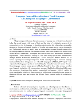 Language Loss and Revitalization of Gondi Language: an Endangered Language of Central India