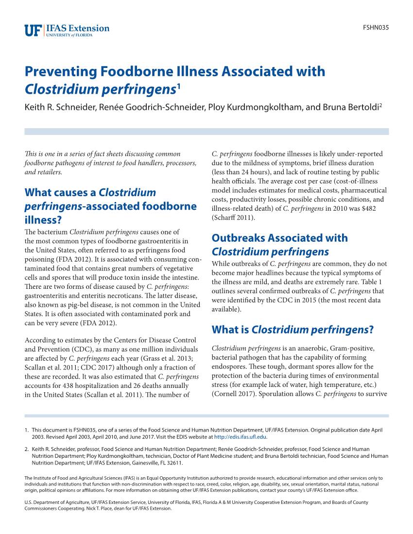 Preventing Foodborne Illness Associated with Clostridium Perfringens1 Keith R