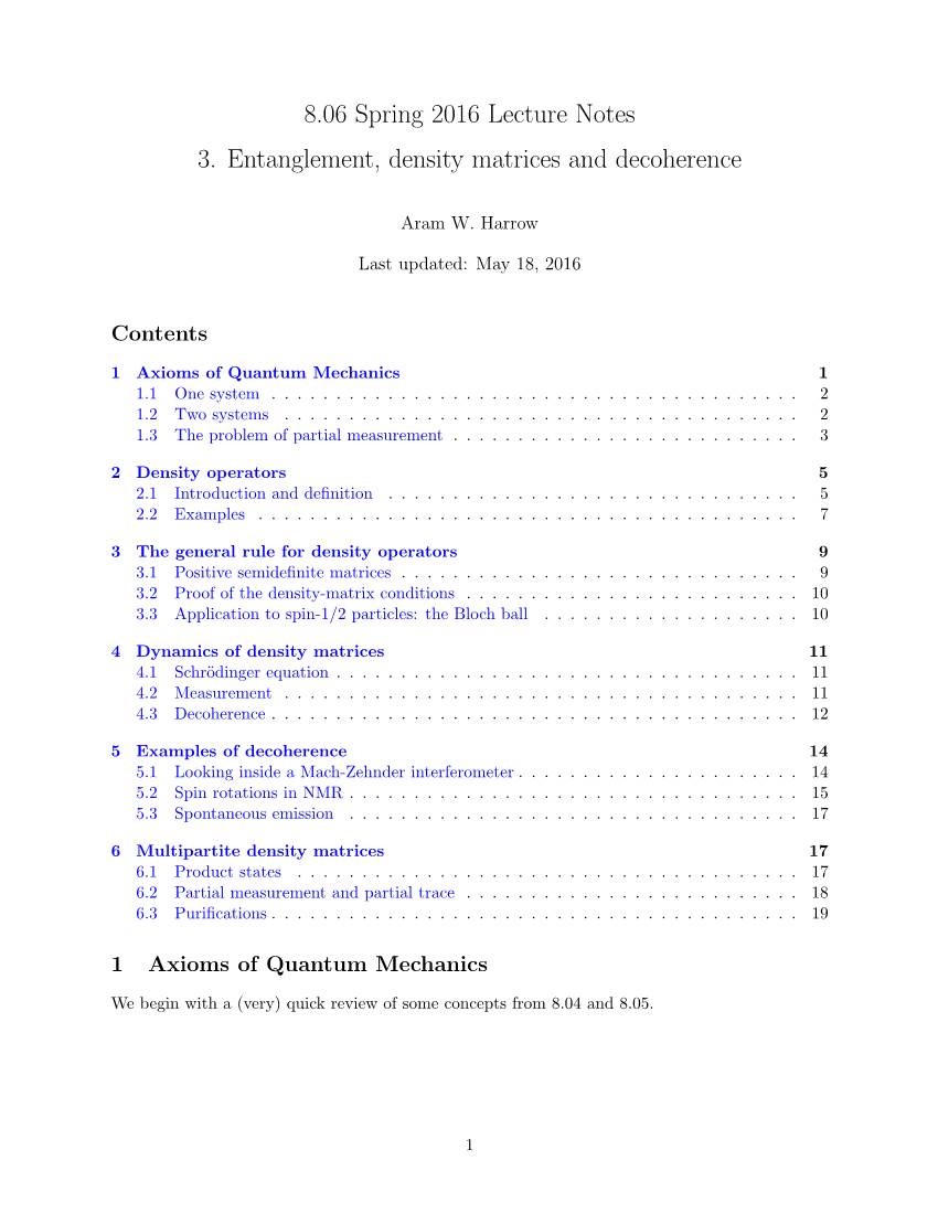 Chapter 3: Entanglement, Density Matrices, and Decoherence