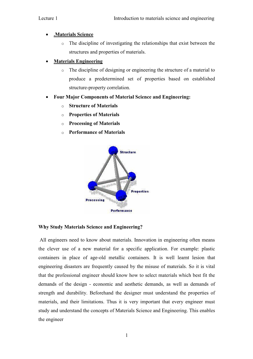 Lecture 1 Introduction to Materials Science and Engineering 1