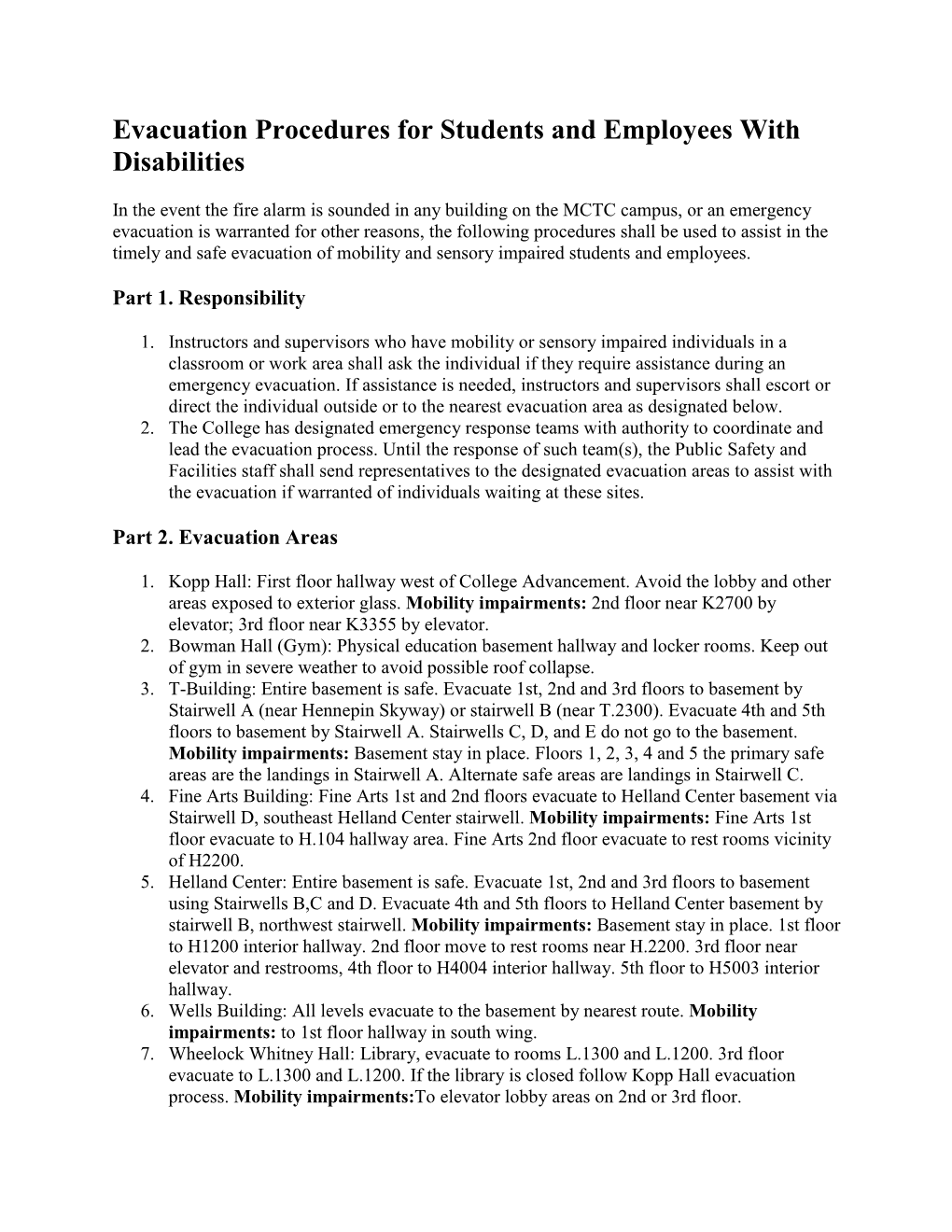 Evacuation Procedures for Students and Employees with Disabilities