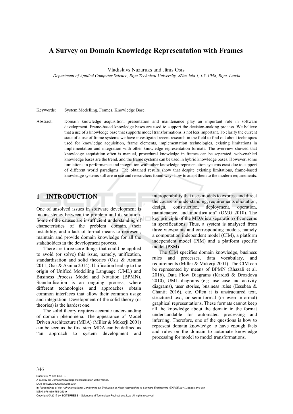 A Survey on Domain Knowledge Representation with Frames