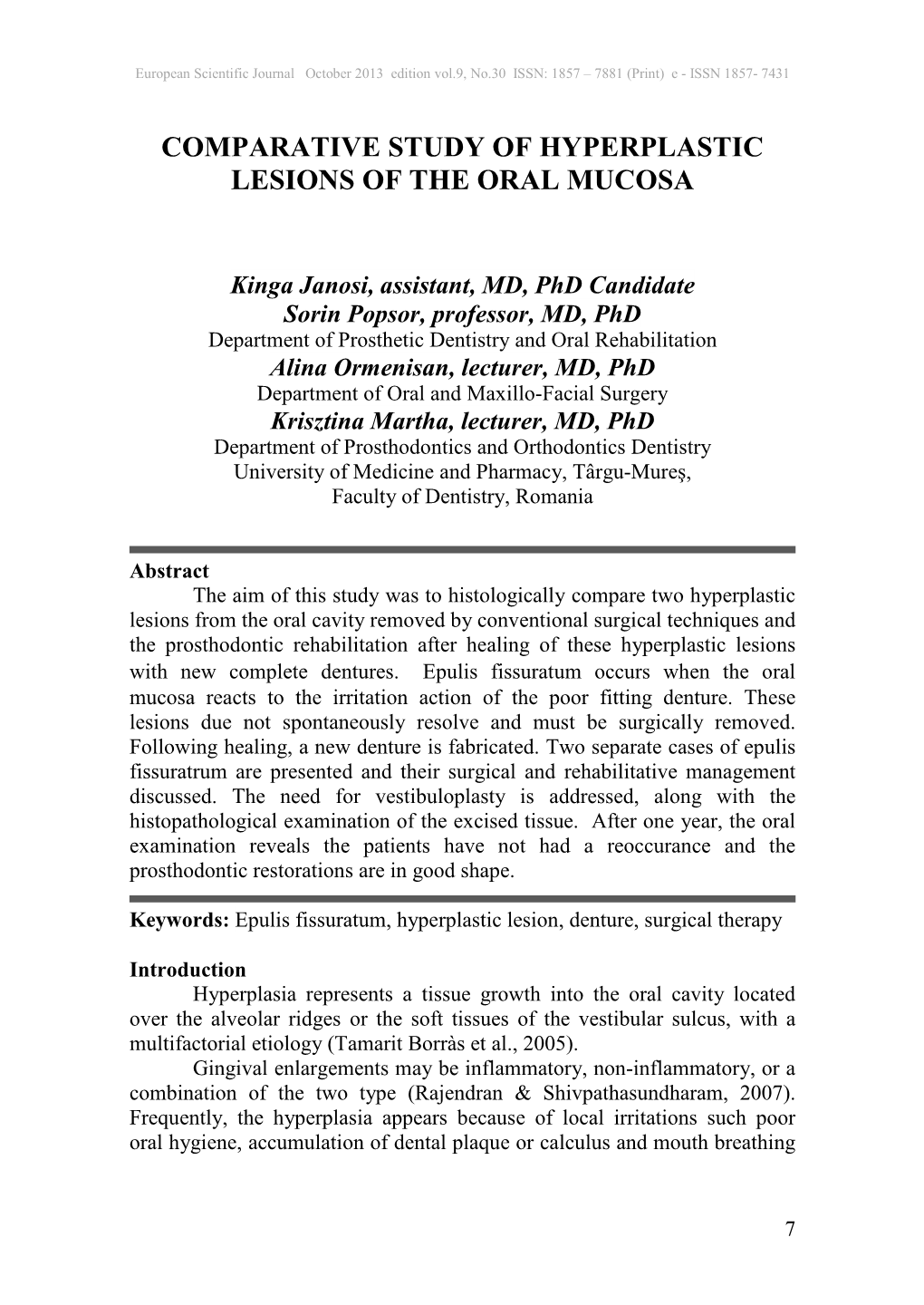 Comparative Study of Hyperplastic Lesions of the Oral Mucosa