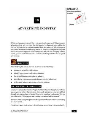 Advertising Industry Industry MODULE - 5 Advertising and Public Relations